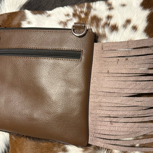 New Handmade Real Cowhide Leather Crossbody Purse Handbag Hair On With Fringes - Picture 7 of 9